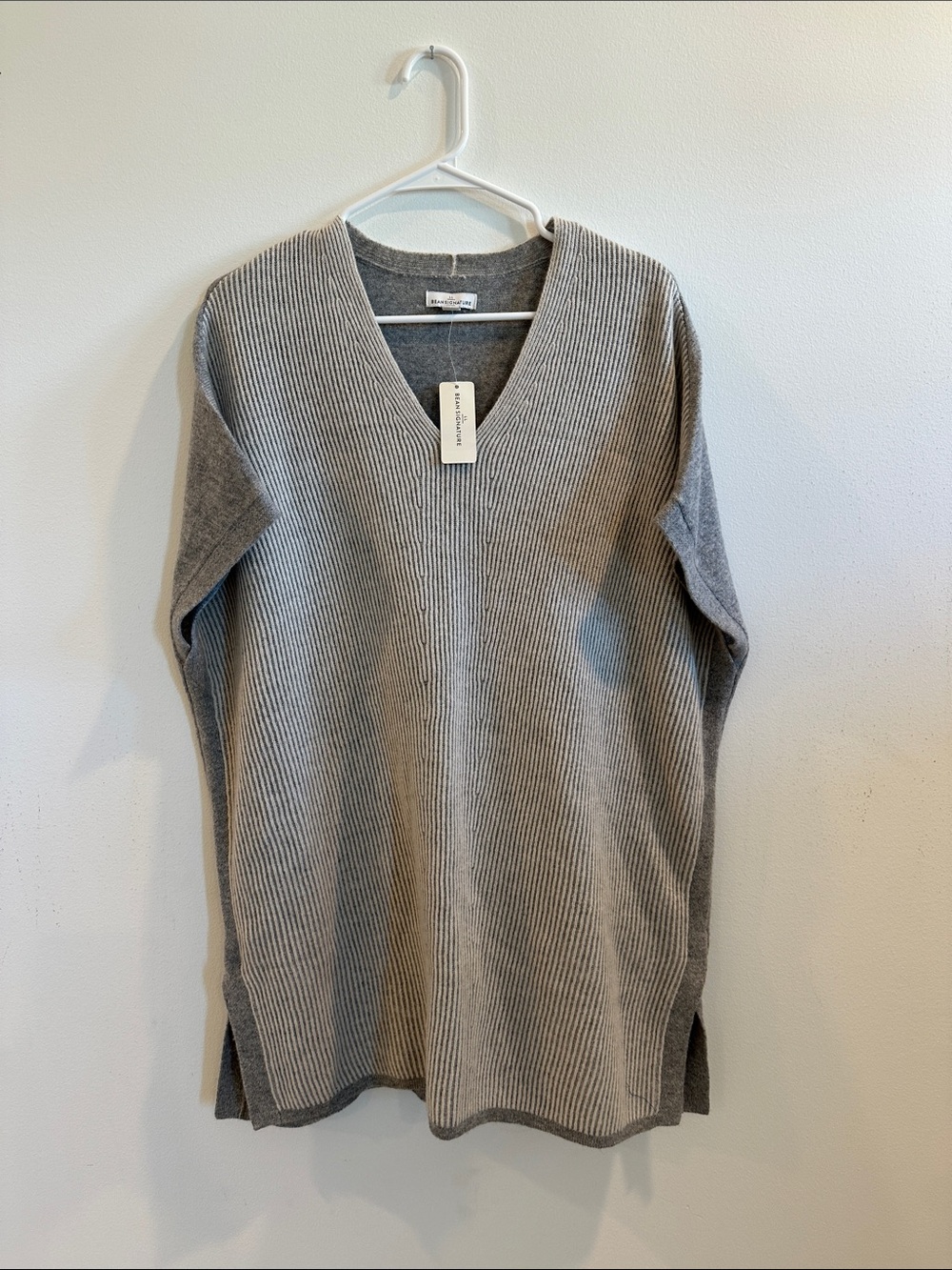 L.L. Bean Ribbed V-Neck Knit Poncho in Light Gray